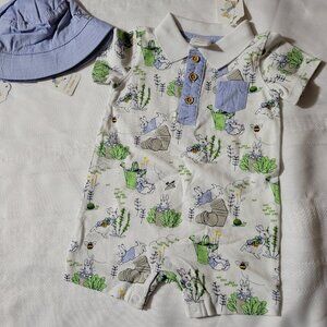 Gymboree Peter Rabbit NWT 3-6 month Romper, 0-6 month Hat set. Mixed Bin Z31